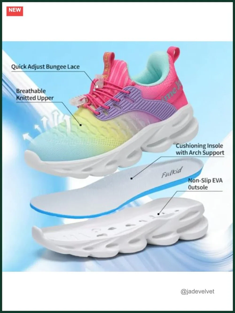 Lightweight Breathable Kids Sneakers with Bungee Lace Slip On Athletic Running